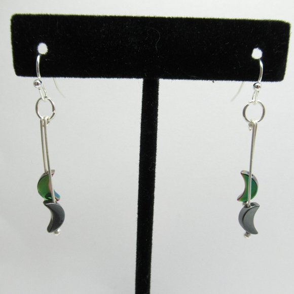 Hematite Moon dangle Earrings - Picture 2 of 9